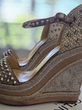 Christian Louboutin Cataclou Studded Espadrille Wedges size 7